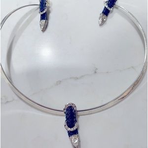 Western style denim earrings, necklace, 48inch belt and crossbody purse